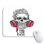 Gaming Mouse Pad Barber Skull Hairstyle Beard Mustache in Red Headphones Model Nonslip Rubber Backing Computer Mousepad for Notebooks Mouse Mats
