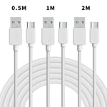 NÖRDIC Cable Kit 3-Pack 05M + 1M + 2M USB C til USB A 20 480 Mbps 24A Hvit For Android Mobiles og Tabletter