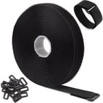 5m justerbara kabelband med 25 öglor, svarta återanvändbara kabelband, kardborreband för kabelhantering (5m x 2cm, svart) longziming