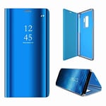 Sycode Luxe Screen Protector Bleu Slim Fit Transparente Standing View Miroir Portefeuille Housse Coque pour Samsung Galaxy S9-Bleu Miroir