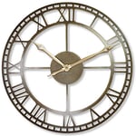 FLEXISTYLE Horloge Murale rétro en métal doré 50 cm de diamètre, silencieuse sans tic-tac pour Salon, Bureau, Chambre à Coucher (Or Antique, 50 cm)