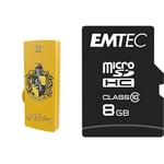 Pack Support de Stockage Rapide et Performant : Clé USB - 2.0 - Série Licence - Harry Potter Hufflepuff - 32 Go + Carte MicroSDHC - Gamme Classic - Classe 10-8 GB
