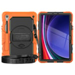 Samsung Galaxy Tab S9 Tåligt Skal m. Skyddsfilm, Handhållare & Axelrem - Orange / Svart