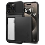 Spigen iPhone 15 Pro Max (6.7) Slim Armor Card Slot Case - Black Slim - Dual Layer - Wallet Design with Card Slot Holder - Air-Cushion Technology (Certified Military-Grade Protection)