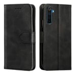 NOKOER Leather Case for Realme 6 Pro, Flip Cowhide PU Leather Wallet Cover, Card Holder Leather Protective Phone Case for Realme 6 Pro - Black