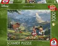 Schmidt Spiele- Mickey & Minnie Thomas Kinkade, Disney, Mickey et Minnie dans Les Alpes, Puzzle de 1000 pièces, 59938, Coloré