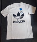 Adidas White cotton Trefoil Tee logo T-Shirt Size 10 Woman