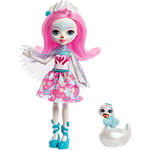 Enchantimals Mini-poupée Saffi Cygne et Figurine Animale Poise, aux cheveux roses avec jupe à motifs en tissu, jouet enfant, FRH38