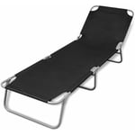 Helloshop26 - Transat chaise longue bain de soleil lit de jardin terrasse meuble d'extérieur pliable acier enduit de poudre noir