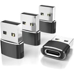 USB till USB-C Adapter 4-pack, Typ C Hona till A Hane Laddningskabelkonverterare för Apple iWatch 8 7, Mac, iPhone 12 13 14 15 Max Pro, Airpods Black 4-pack