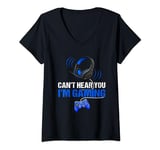 Womens Funny Gamer Headset Can't Hear You I'm Gaming Video Games V-Neck T-Shirt