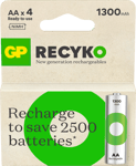 GP ReCyko Rechargeable Battery, Size AA, 1300 mAh, 4-pack