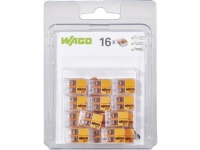 WAGO Fjeder Samlemuffe 2x0,14-4 mm². Transparent plast, med orange vipper, skrueløs, Halogenfri. BLISTERPAKKE 16 stk.