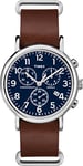 Timex Weekender 40mm Blue Dial and Brown Leather Strap Chronograph Quartz Watch TW2R63200