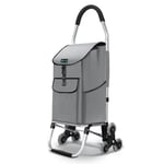 VOUNOT Chariot de Courses 6 Roues en Aluminium avec Compartiment Impermeable Caddie de Courses Pliable 2 en 1 Sac Chariot Montant Escalier Gris 45 L