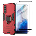 XIFAN Case for Oppo Find X2 Neo, [Heavy Duty] Tactical Metal Ring Grip Kickstand Shockproof Bumper, Works With Magnetic Car Mount Cover, Red + 2 PACK Screen Protector