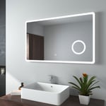 Emke - Miroir de salle de bain led avec Loupe 3 Fois 100x60cm Loupe 3x, Interrupteur Tactile Lumière Blanche Froide