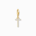 Thomas Sabo Charm-hängsmycke bokstaven T med vita stenar guldpläterad