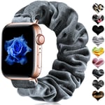 CeMiKa Scrunchie Elastic Strap Compatible with Apple Watch Strap 38mm 42mm 40mm 44mm, Pattern Printed Fabric Wristband Compatible with Apple Watch SE/iWatch Series 6 5 4 3 2 1, 42mm/44mm-M/L Grey