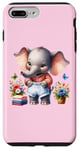 Coque pour iPhone 7 Plus/8 Plus Bébé éléphant rose en tenue, fleurs et papillons