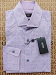 Hugo BOSS men pink stretch slim fit long sleeve smart casual suit shirt SMALL