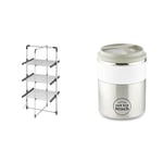 Black+Decker 63099 3-Tier Heated Clothes Airer Aluminium, Cool Grey, 140cm x 73cm x 68cm & Pioneer Vacuum Insulated Lunch Box 2 Tier, Leak-Proof Food/Soup Flask with Extra Wide Opening