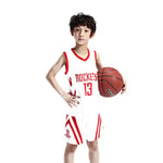 Vêtements de Basketball pour Enfants - Combinaisons de Basketball James Harden # 13 Tops et Shorts brodés Classiques Houston Rockets - Ensemble de Basket-Ball (Rouge, Blanc et Noir)-White-M