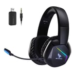 SOMiC 2.4G Wireless Gaming Headset for PS4, PS5, PC, with Detachable Mic and RGB Rainbow LED, Surround Sound, Bass, Over Ear Headphone with Game/Audio/Live Broadcast Sound Mode, Wireless/Wired Use
