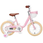 LYN Kids Bike, Kids Bicycle Bicycle Pink Swan Girl’s Kids Children Bike in Size 14” 16” with Stabilisers and Basket (Color : Pink, Size : 14)