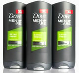 3x Dove Men+ Care Extra Fresh Mens Shower Gel Body Wash, LARGE, Soap, 400 ml XL