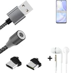 Magnetic charging cable + earphones for Huawei nova 8 SE Vitality Edition + USB 