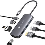 NOVOO Hub USB C 8 en 1 Adaptateur USB C vers HDMI 4K 60Hz, USB 3.0 x 3, Ethernet Gigabit, Type C PD 100W Recharge, SD & Micro SD, Dock Type C pour Macbook Air Pro