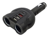 Qoltec - Strömadapter För Bil - 52 Watt - 3.1 A - Pd, Qc 3.0 (Usb, 2 X Usb, 24 Pin Usb-C, 2 X Bil Cigarettändare) - Svart