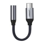 Ugrønn USB-C til 3,5 mm AUX-kabel 10 cm - Grå