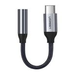Ugrønn USB-C til 3,5 mm AUX-kabel 10 cm - Grå