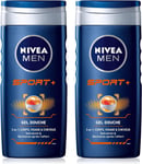 NIVEA MEN 3 in 1 Sport Shower Gel (2 X 250 Ml), Men'S Body Wash for Body, Face a