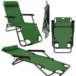 Chaise Longue inclinable et pliante Transat de Jardin 153 cm + appuie-tête amovible + repose-jambes et dossier inclinables Vert - grün