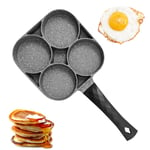 4-Cup Egg Frying Pan, Non-Stick Aluminum Alloy Pancake Cooking Pan Fried & Poach Burger Steak Pan for Gas Stove & Induction Cooker (Black Handle)