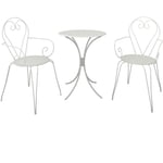 Set Table de jardin romantique en fer forge 60 cm + 2 fauteuils - Blanc