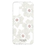 Kate Spade New York Galaxy S22 5G Defensive Hardshell Case - Hollyhock Floral Clear Cream with Stones / Cream Bumper