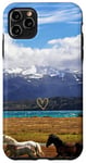 Coque pour iPhone 11 Pro Max Chevaux Paysage Nature Montagne | Coeur D'Amour Doré Mignon