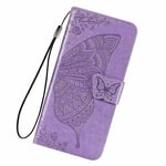 LINER Leather Case for OPPO A74 5G / OPPO A54 5G Wallet Case, Premium PU Embossed Butterfly Shockproof Cover Flip Cover with Card Slots/Magnetic Closure/Kickstand - Light purple