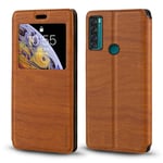 Shantime TCL 20 SE Case, Wood Grain Leather Case with Card Holder and Window, Magnetic Flip Cover for, Brown