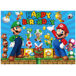 Super Mario Backdrop Games Happy Birthday Backdrops Super Uncle Bros with Mushrooms Background Photography Photo Background for Birthday Party Decorations (7x5ft)