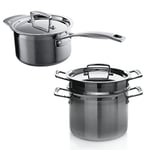 Le Creuset 3-Ply Stainless Steel Pasta Pot, 20 cm and Stainless Steel Saucepan with Lid, 20 cm