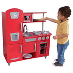 KidKraft Red Vintage Toy Kitchen, Wooden Play Kitchen with Toy Phone, Kids' Kitchen set with Retro Toy Fridge, 53173