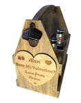 Personalised Valentines Day Gift for Him Bottle Opener Beer Caddy Crate, Vintage Wooden Beer Holder Beer Gift Box