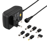 Nätadapter 3V-12V, 1,5A, stickkontakter och USB.