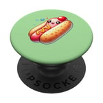 Cute Kawaii Hot Dog with Smiling Face and Bubbles PopSockets Swappable PopGrip