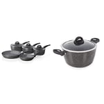 Tower T81276 Frying Pan and Saucepan Set, Graphite & Cerastone Induction Casserole Dish with Glass Lid, Non Stick Ceramic Coating, Easy to Clean, Graphite, 24 cm